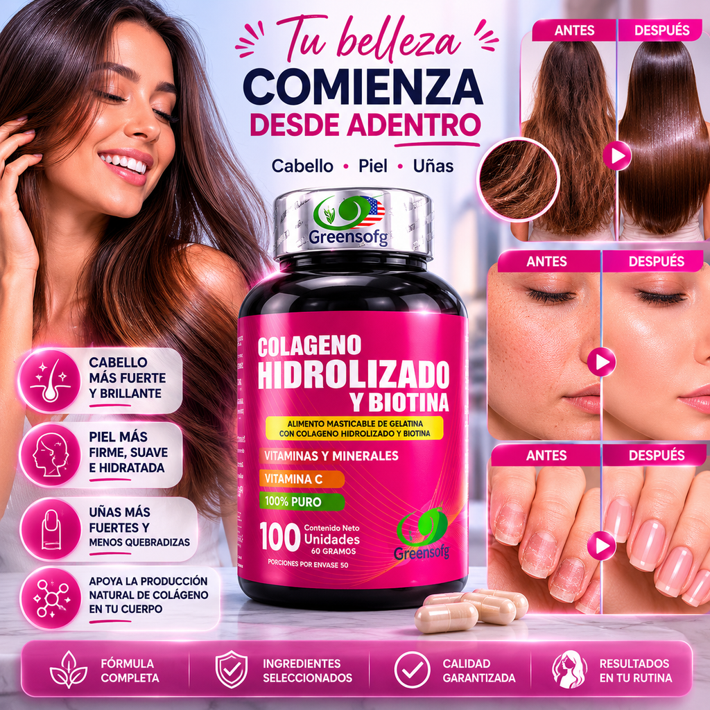 [OFERTA] Colágeno + Biotina Premium - Cabello Fuerte, Uñas Resistentes y Piel Radiante