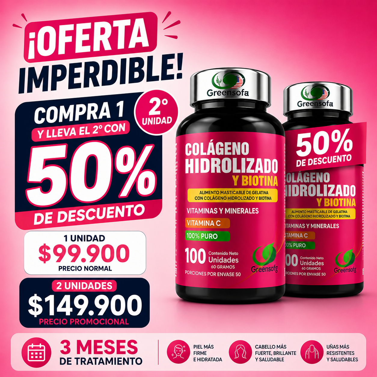 [OFERTA] Colágeno + Biotina Premium - Cabello Fuerte, Uñas Resistentes y Piel Radiante
